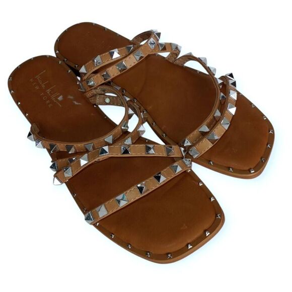 NICOLE MILLER NUDE SILVER STUDDED SANDALS SZ.8.5 EUC. - Picture 2 of 7